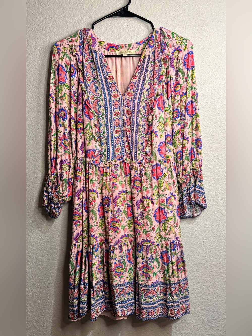 Boho Floral V-Neck Tiered Mini Dress in Pink - Picture 3 of 5